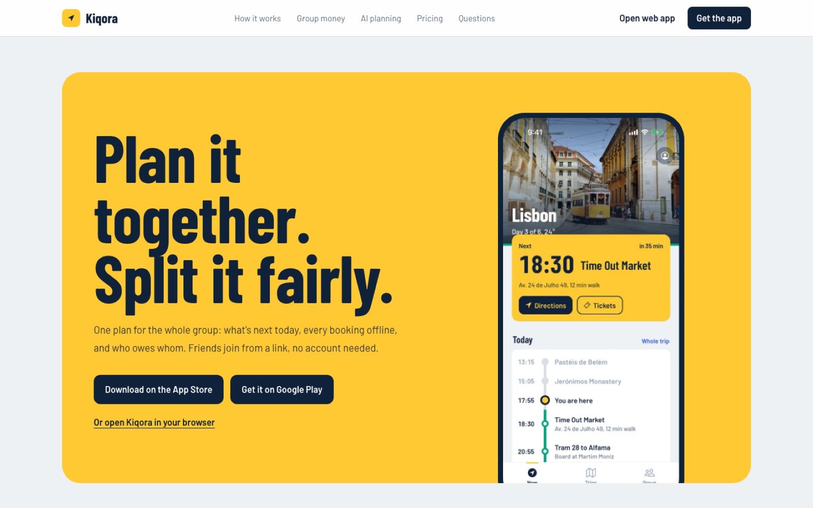 Kiqora website: Plan it together. Split it fairly.